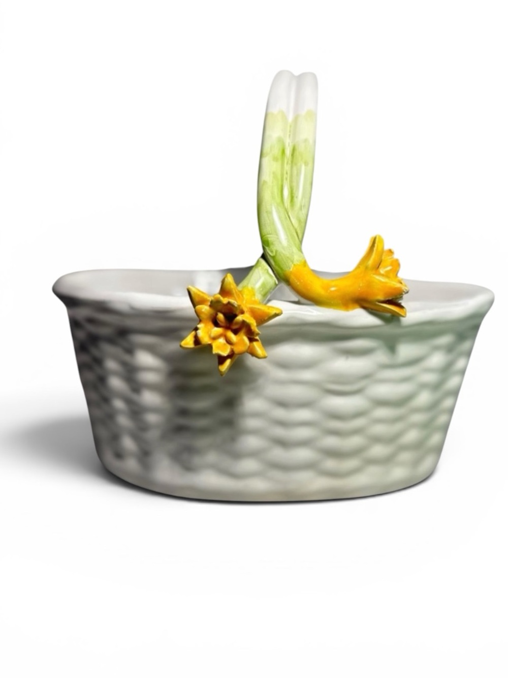 Studio Nova Portuguese Hand Painted Glazed Ceramic Basket Yellow Flowers 9.75x 9